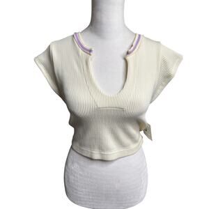 NWT 5B Style Women's Large Seamless Ribbed Top Cream Lavender